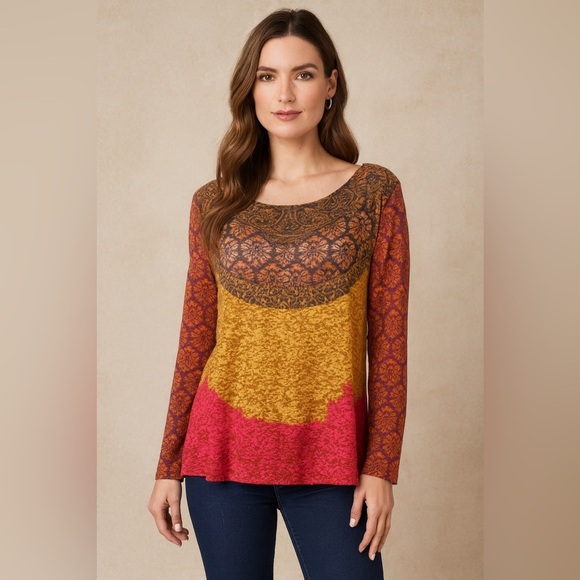 Sundance long sleeve color block T shirt size small semi sheer bohemian fall - Picture 1 of 6